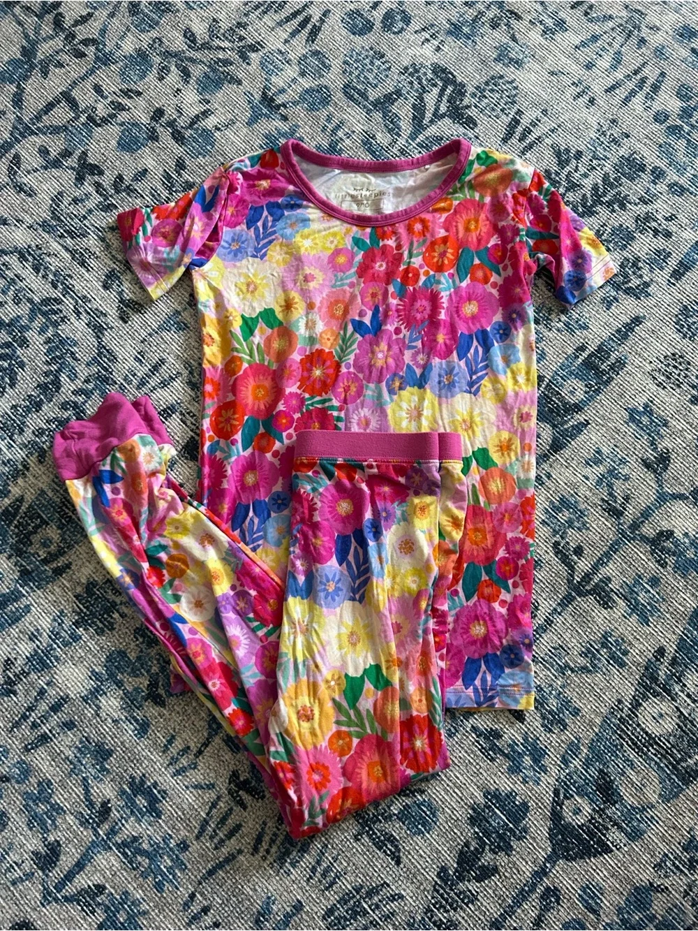 Little Sleepies Rainbow Blooms Pajama Set Girls 9/10 Mother’s Day Floral Bamboo
